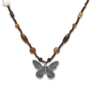 Necklace for Women Lion Butterfly Beads Natural Stone Retro
